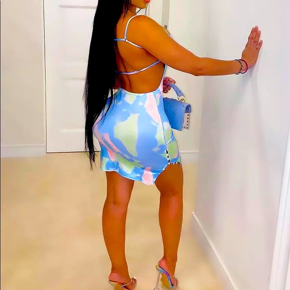 Women’s Multi Tie Dye Sexy Mini Dress - Picture 2 of 7